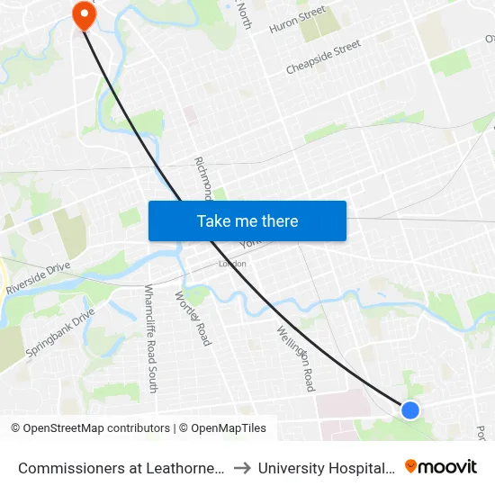 Commissioners at Leathorne Eb - #464 to University Hospital - LHSC map