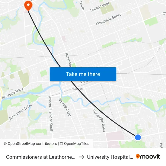 Commissioners at Leathorne Wb - #465 to University Hospital - LHSC map