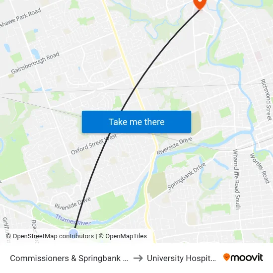 Commissioners & Springbank Dr Wb - #480 to University Hospital - LHSC map