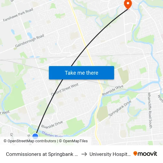 Commissioners at Springbank Park Wb - #481 to University Hospital - LHSC map