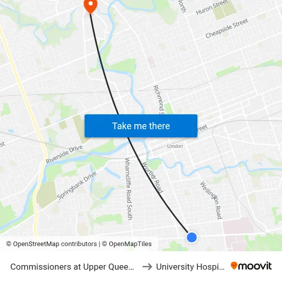 Commissioners at Upper Queens FS Eb - #2810 to University Hospital - LHSC map