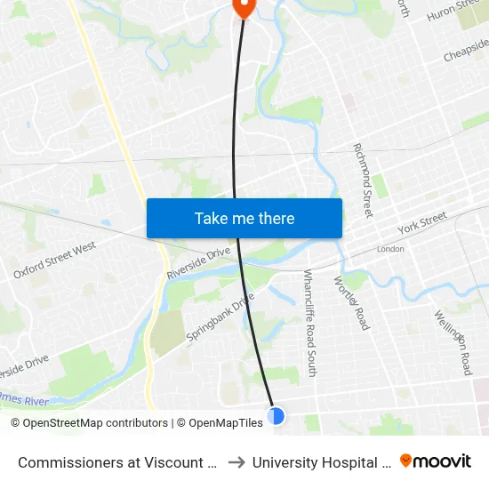 Commissioners at Viscount Eb - #483 to University Hospital - LHSC map