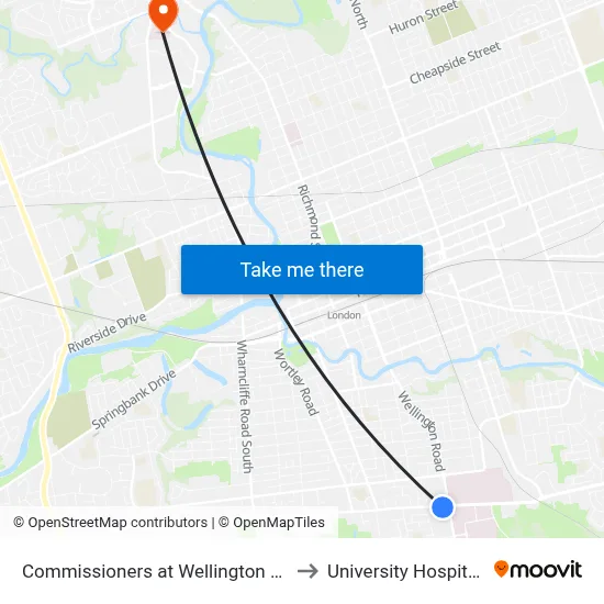 Commissioners at Wellington Ns Eb - #2811 to University Hospital - LHSC map