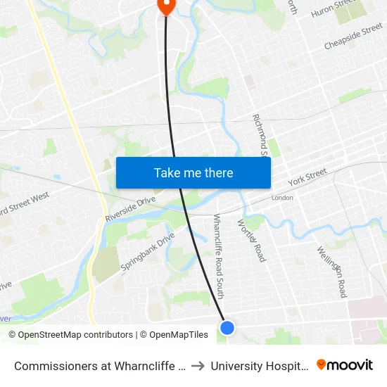 Commissioners at Wharncliffe FS Eb - #2813 to University Hospital - LHSC map