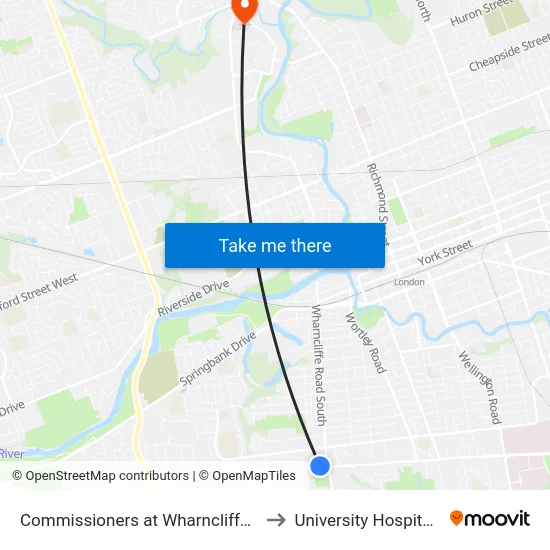 Commissioners at Wharncliffe Wb - #2814 to University Hospital - LHSC map