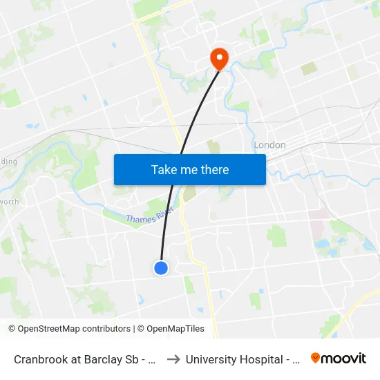 Cranbrook at Barclay Sb - #2620 to University Hospital - LHSC map