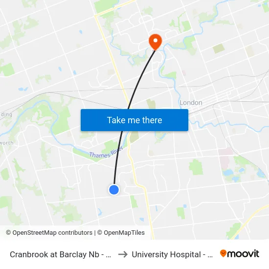 Cranbrook at Barclay Nb - #2621 to University Hospital - LHSC map