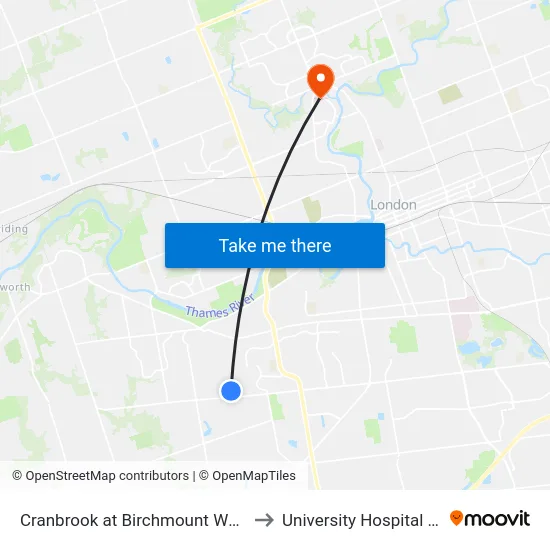 Cranbrook at Birchmount Wb - #2622 to University Hospital - LHSC map