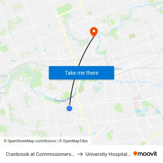 Cranbrook at Commissioners Nb - #487 to University Hospital - LHSC map