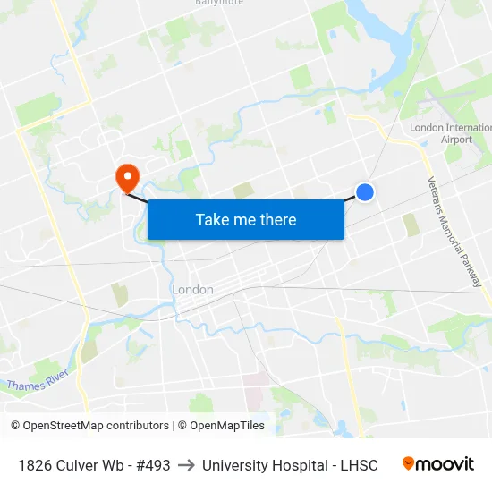 1826 Culver Wb - #493 to University Hospital - LHSC map