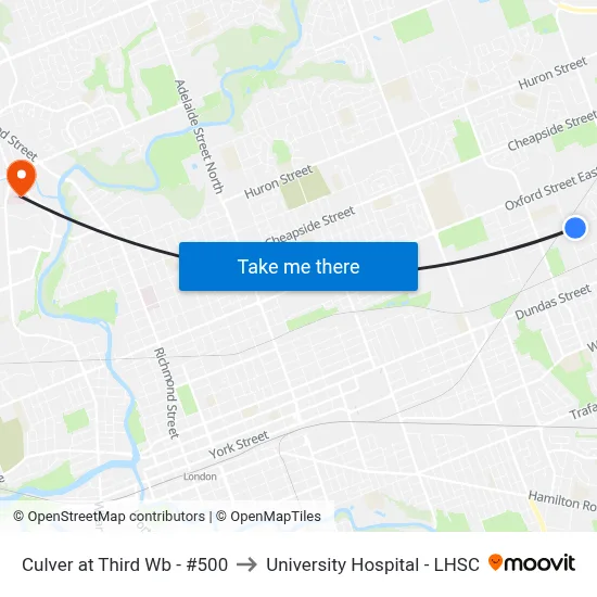 Culver at Third Wb - #500 to University Hospital - LHSC map