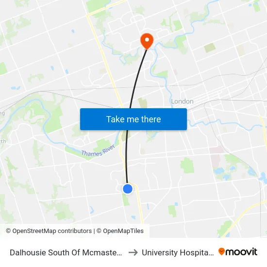 Dalhousie South Of Mcmaster Sb - #2761 to University Hospital - LHSC map