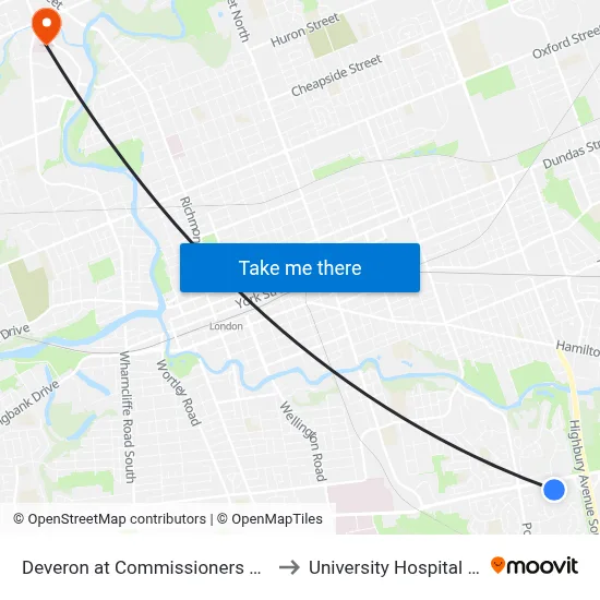 Deveron at Commissioners Nb - #513 to University Hospital - LHSC map