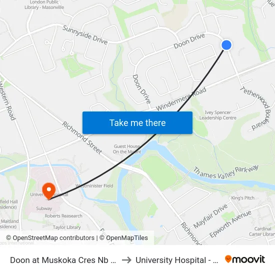 Doon at Muskoka Cres Nb - #521 to University Hospital - LHSC map