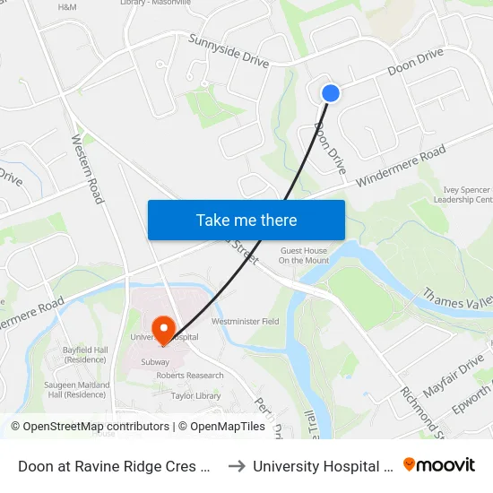Doon at Ravine Ridge Cres Wb - #524 to University Hospital - LHSC map