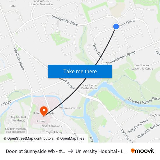 Doon at Sunnyside Wb - #525 to University Hospital - LHSC map