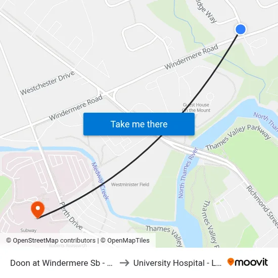 Doon at Windermere Sb - #527 to University Hospital - LHSC map