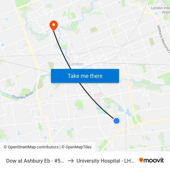 Dow at Ashbury Eb - #528 to University Hospital - LHSC map