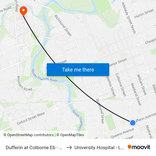 Dufferin at Colborne Eb - #531 to University Hospital - LHSC map
