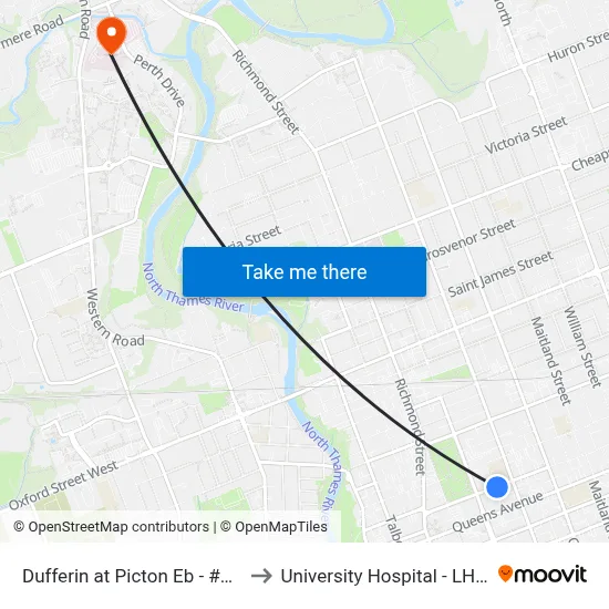 Dufferin at Picton Eb - #532 to University Hospital - LHSC map
