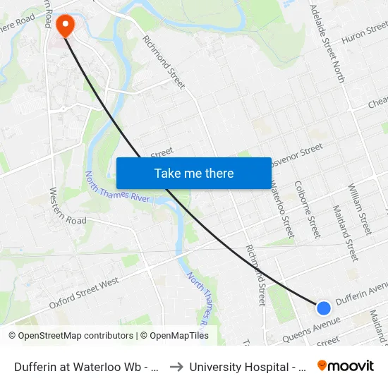 Dufferin at Waterloo Wb - #2218 to University Hospital - LHSC map