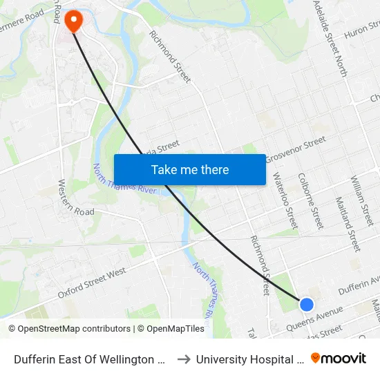 Dufferin East Of Wellington Wb - #535 to University Hospital - LHSC map