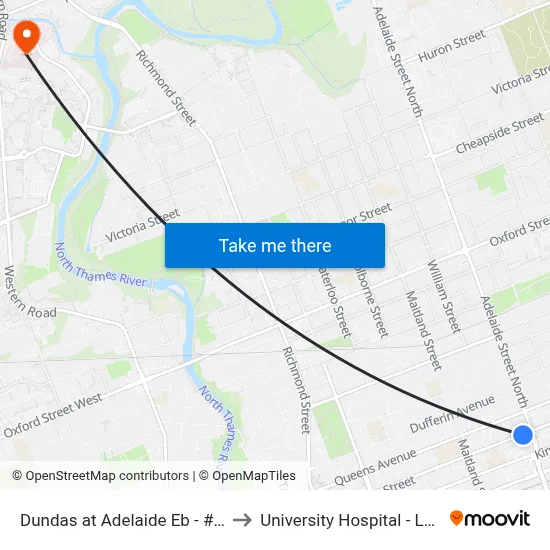 Dundas at Adelaide Eb - #537 to University Hospital - LHSC map
