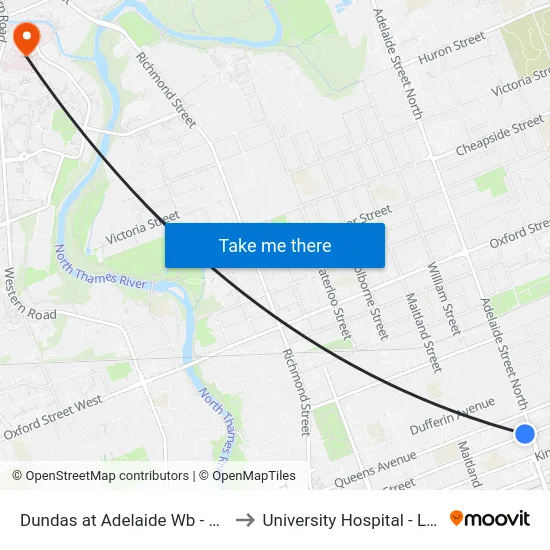 Dundas at Adelaide Wb - #538 to University Hospital - LHSC map