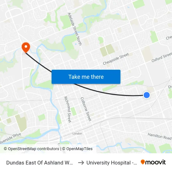 Dundas East Of Ashland Wb - #542 to University Hospital - LHSC map