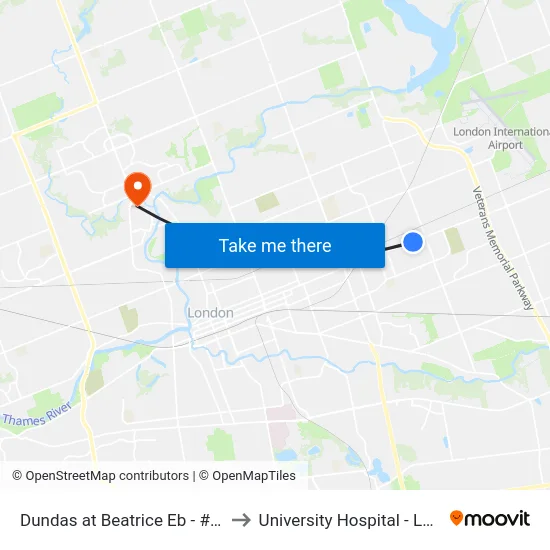 Dundas at Beatrice Eb - #543 to University Hospital - LHSC map