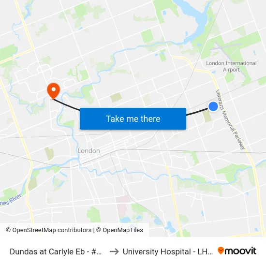 Dundas at Carlyle Eb - #547 to University Hospital - LHSC map