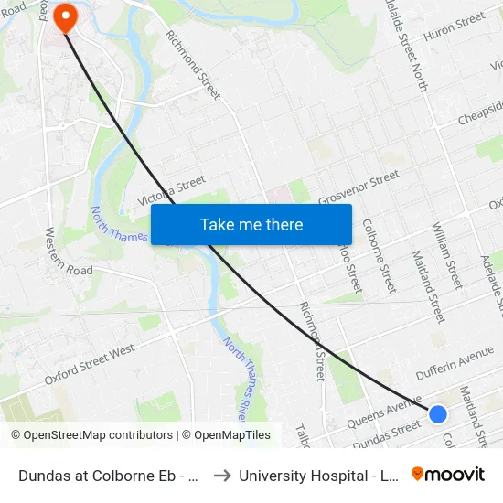 Dundas at Colborne Eb - #552 to University Hospital - LHSC map