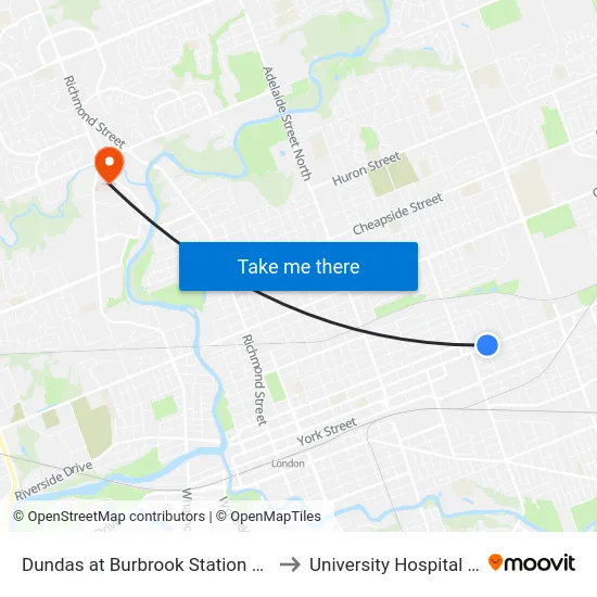 Dundas at Burbrook Station Wb - #554 to University Hospital - LHSC map