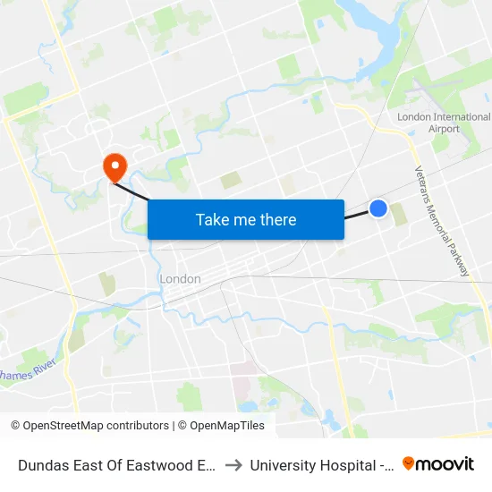 Dundas East Of Eastwood Eb - #557 to University Hospital - LHSC map