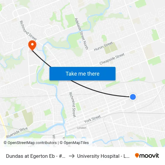 Dundas at Egerton Eb - #560 to University Hospital - LHSC map