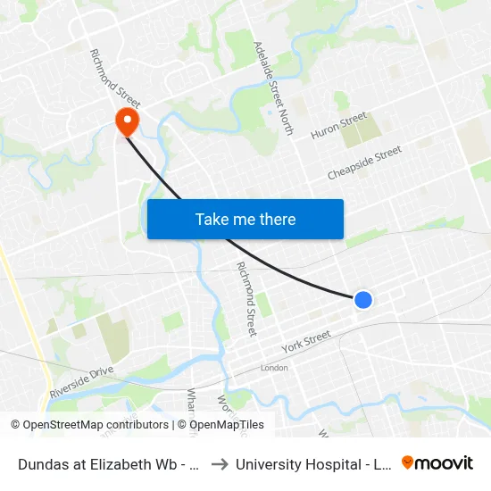 Dundas at Elizabeth Wb - #564 to University Hospital - LHSC map