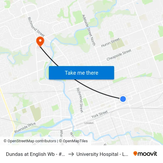 Dundas at English Wb - #565 to University Hospital - LHSC map
