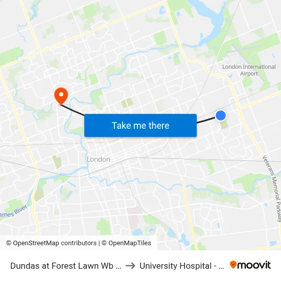 Dundas at Forest Lawn Wb - #570 to University Hospital - LHSC map