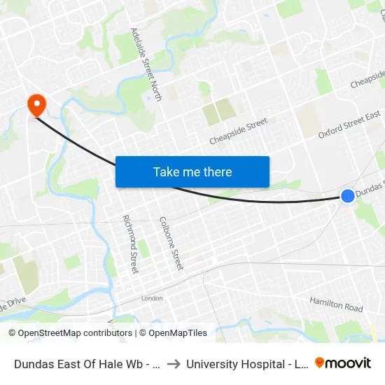 Dundas East Of Hale Wb - #572 to University Hospital - LHSC map