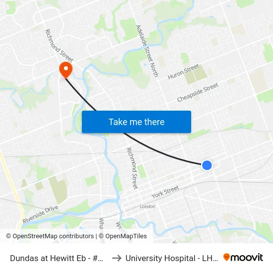 Dundas at Hewitt Eb - #576 to University Hospital - LHSC map