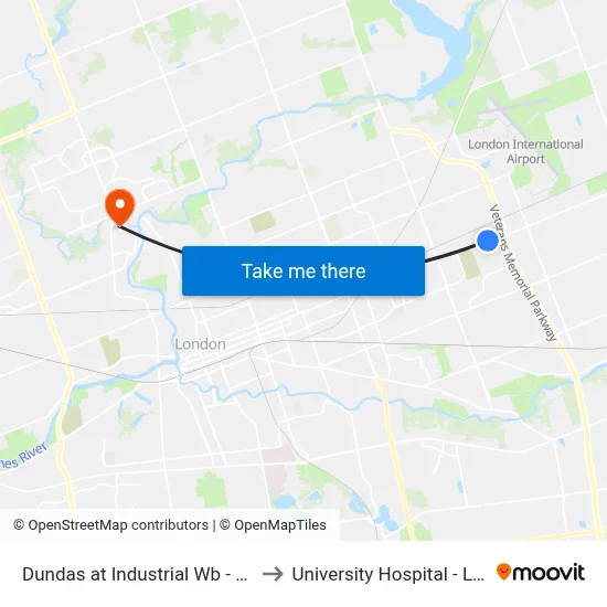Dundas at Industrial Wb - #581 to University Hospital - LHSC map
