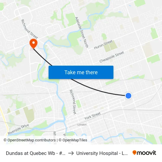 Dundas at Quebec Wb - #595 to University Hospital - LHSC map