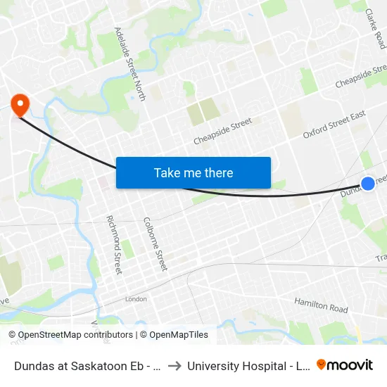 Dundas at Saskatoon Eb - #602 to University Hospital - LHSC map
