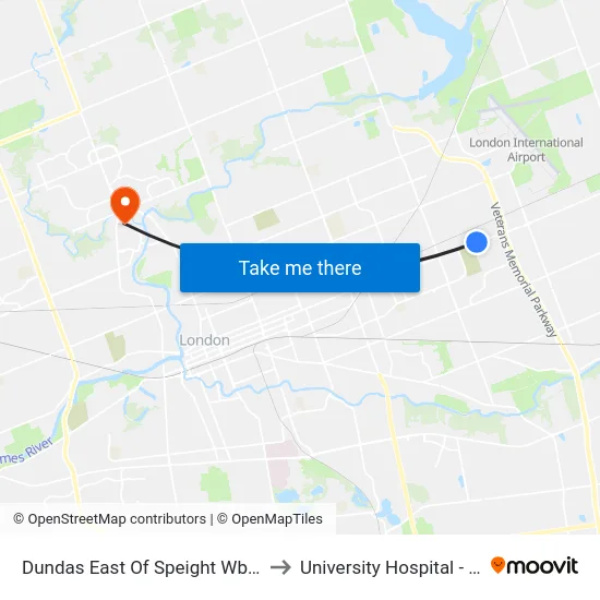 Dundas East Of Speight Wb - #606 to University Hospital - LHSC map