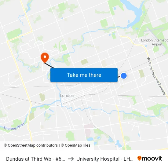 Dundas at Third Wb - #612 to University Hospital - LHSC map