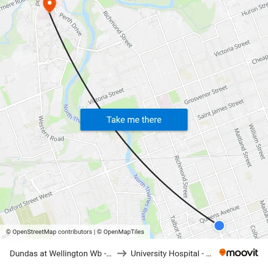 Dundas at Wellington Wb - #620 to University Hospital - LHSC map