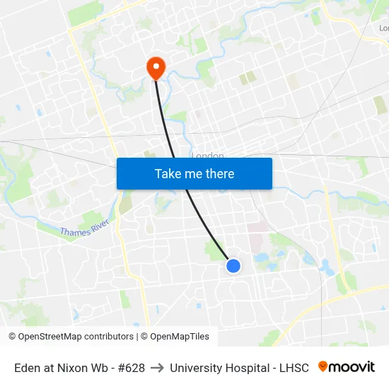 Eden at Nixon Wb - #628 to University Hospital - LHSC map