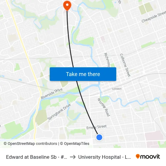 Edward at Baseline Sb - #630 to University Hospital - LHSC map