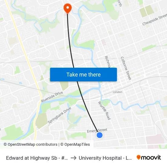 Edward at Highway Sb - #637 to University Hospital - LHSC map