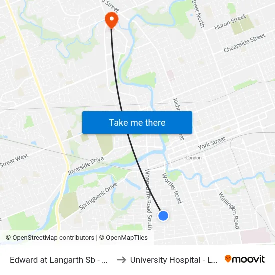 Edward at Langarth Sb - #639 to University Hospital - LHSC map
